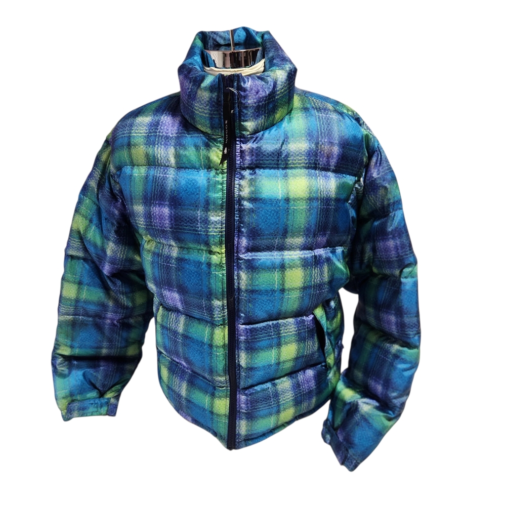 Vibrant Plaid Woods Puffer Jacket for Women